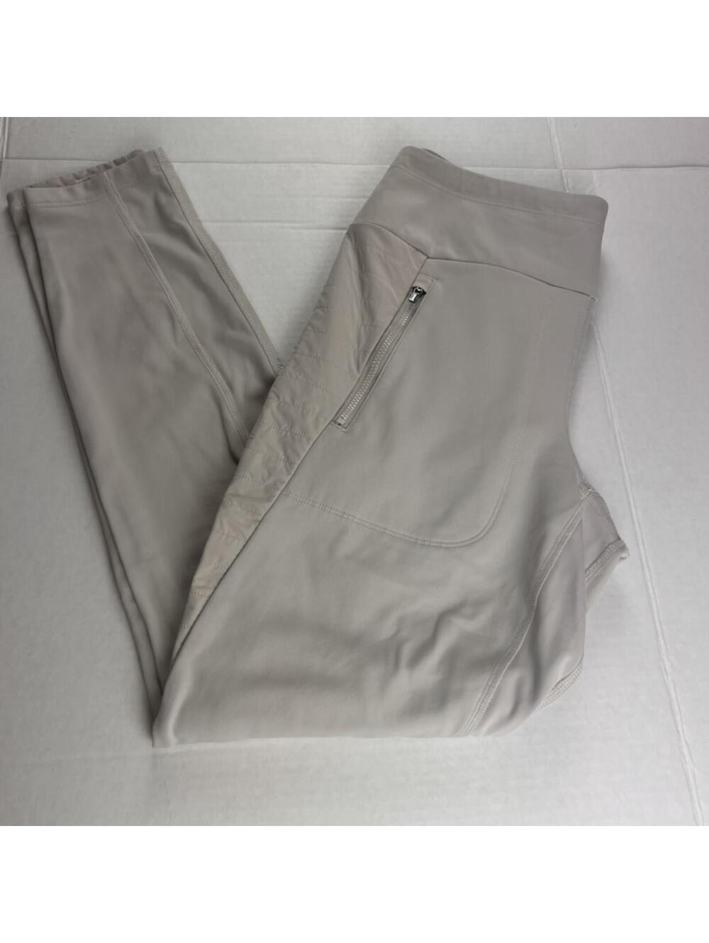 Minimalist Athleta Peak Hybrid Fleece Leggings, Light Grey/Cream, Womens Medium